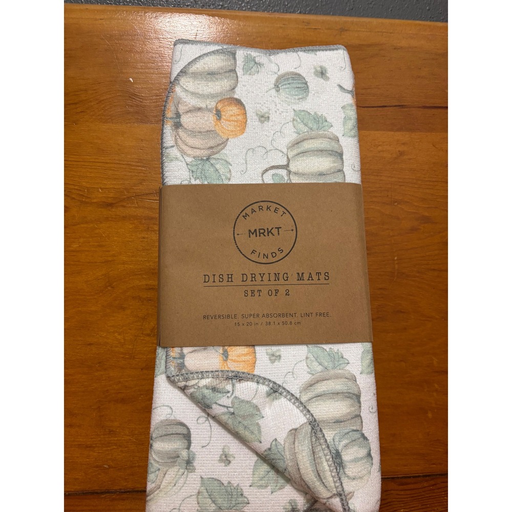 Market Finds 2 Pack Pumpkin Dish Drying Mats Reversible Fall Harvest Grey AK727